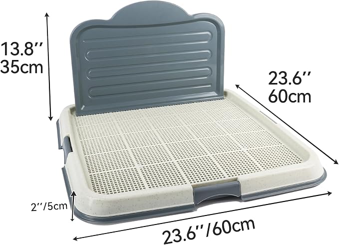 Dog Pee Pad Holder with High Wall, Large Puppy Potty Training Tray with Mesh Grid & Splash Guard, 23.6” x 23.6” Indoor Dog Litter Box, Includes 4 Disposable Pee Pads