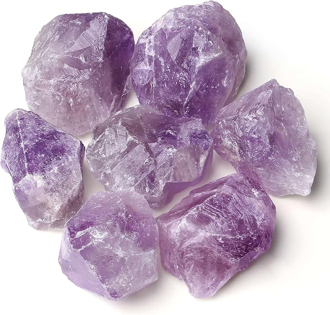 LAIDANLA 2" Light Purple Amethyst Natural Rough Stones Crystal Large Raw Crystals Bulk Healing Cuarzo Gemstones for Reiki Healing Tumbling Fountain Rocks Wire Wrapping Decoration 4PCS 0.5lb