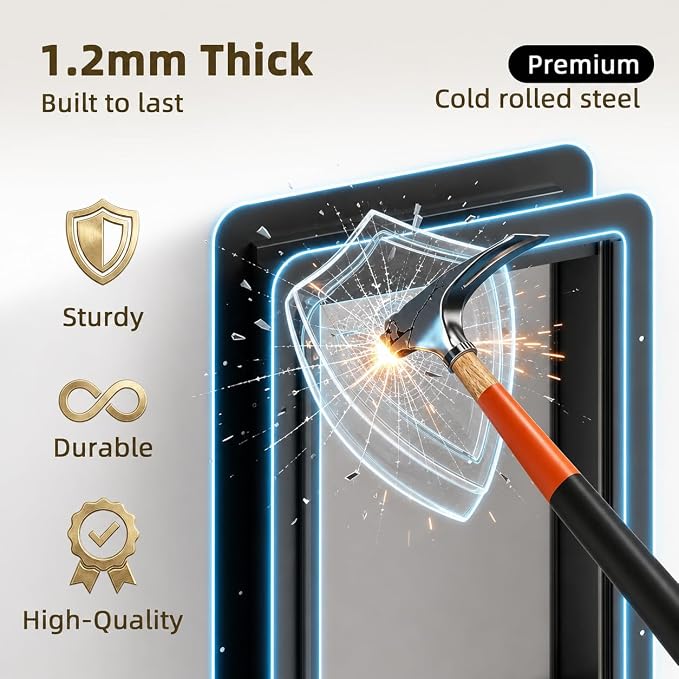 URSPET Medium Dog Door for Wall, 3-Flap Insulated, Steel Frame, Black | 8.25 x 12.25 in Usable Opening, For 4.3-7.8 in Walls, Compatible with PetSafe Wall Cutouts, Lock Panel, Replaceable Flaps