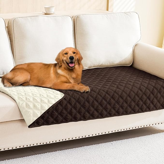 Smiry Waterproof Reversible Pet Couch Covers for Dogs | Pet Friendly, Soft Fabric, Washable Sofa Furniture Protector for Dogs Cat Kids, Checkered (40"x90", Chocolate/Beige)