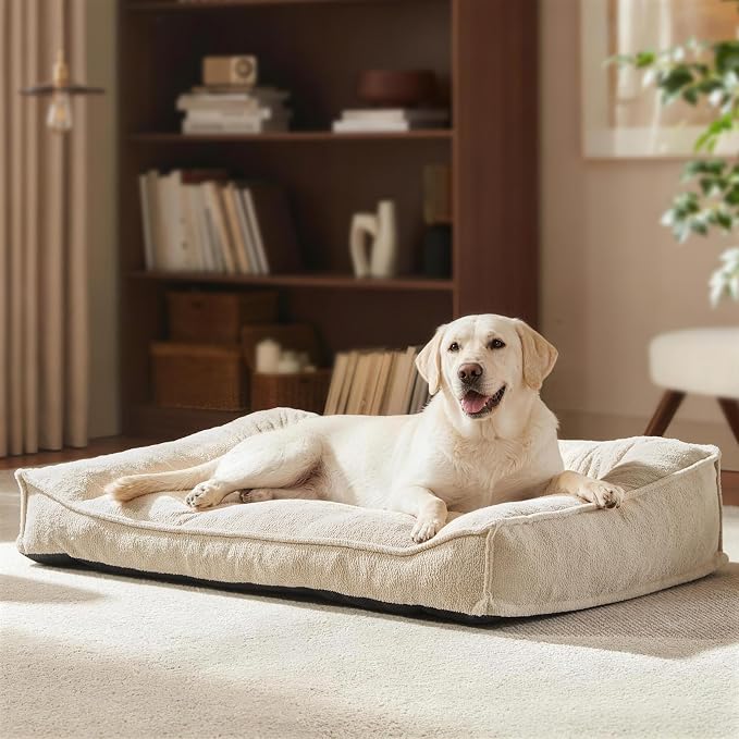 FURTIME Orthopedic Dog Bed Large Sized Dog, Extra Washable Dog Couch 38" | Supportive Thick Pet Sofa, Ergonomic Slant Dog Beds with Removable Cover, Ultra Soft Surface & Non-Slip Bottom, Beige