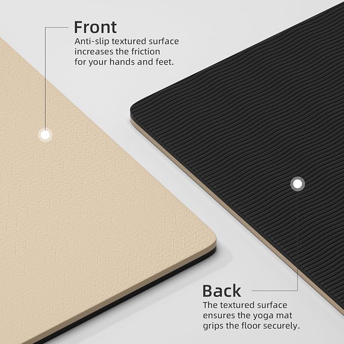 10mm0.4"TPE Yoga Mat Thick Wide Large for Home Workout Carrying Strap | Non Slip Exercise Mats Cushioned Joint-Friendly Stable,76"x28"Extra long Tapis Entrainement Au Sol Fitness,Pilates Gym Travel