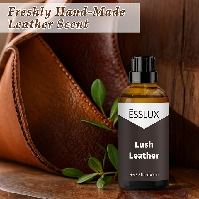 Lush Leather Fragrance Oil, ESSLUX 100ml 3.3 oz Large Single Scented Oils, Aromatherapy Essential Oils for Home for Diffuser, Massage, Soap, Candle Making Scents