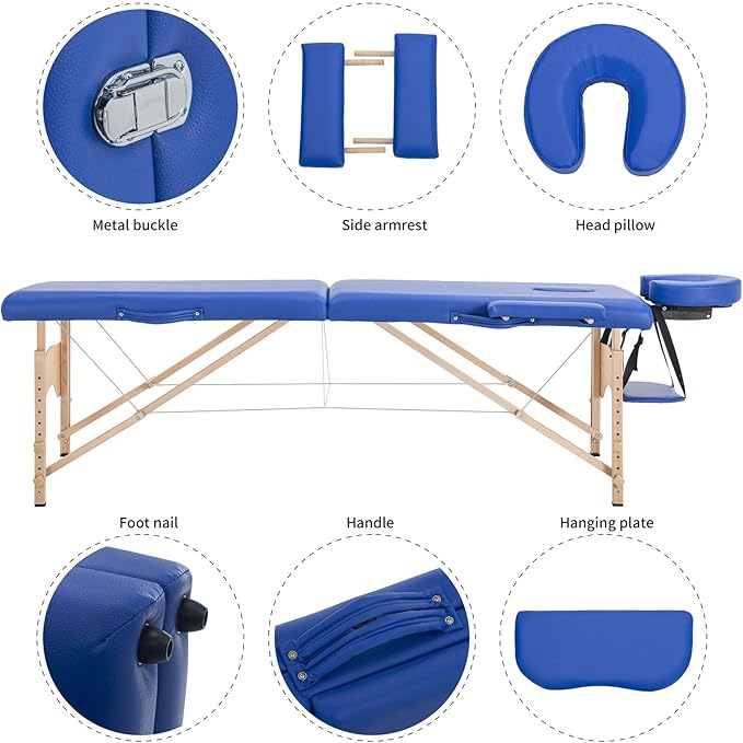Artechworks Massage Table Massage Bed Portable Lash Bed for Eyelash Extensions Beauty Tattoo Table Adjustable for Spa Salon,Lightweight (Navy Blue, 2 Folding No Bag)