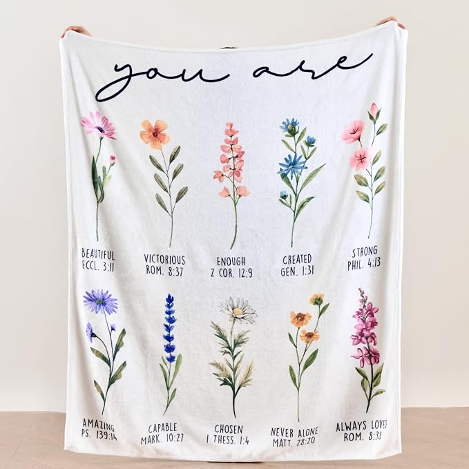 Beige Christian Blanket with God Says You are & Floral Design, Inspirational Religious Gifts for Women - Faith Based Throw Blanket for Mom, Friend, Birthday