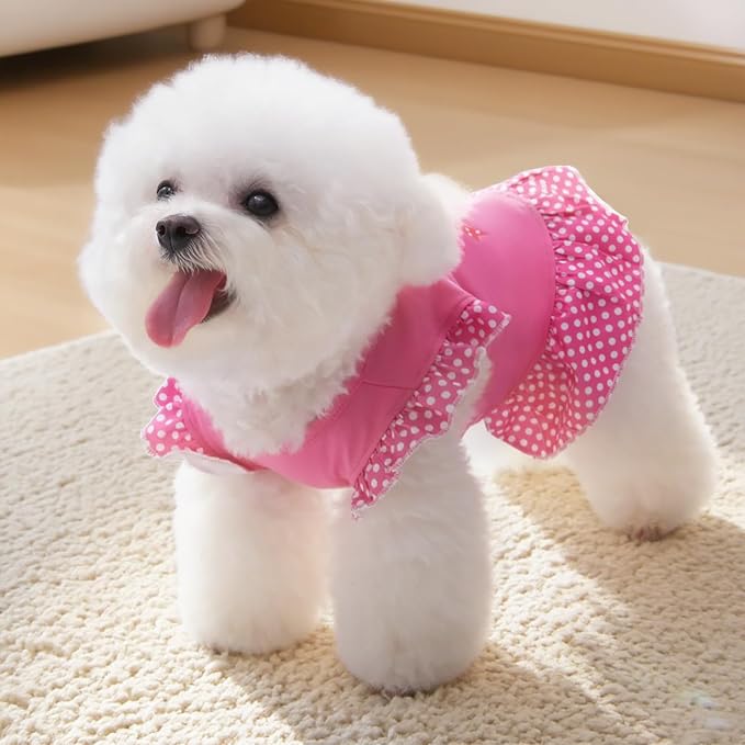 XPUDAC 4 Pieces Pet Dog Dress Shirt Puppy Skirt Cute Doggie Dress Summer Clothes Dog Apparel for Small Dogs and Cats (Pink Angel, X-Small(2-4 Lbs))