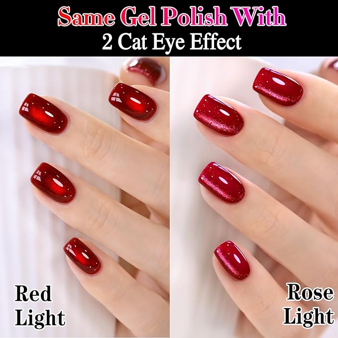 Double Rhythm 15ML Ice Glass Cat Eye Gel Polish with Magnet Holographic Glitter Shimmer Translucent Sheer Color Salon Soak Off Magnetic Nail at Home (Dark Cherry-MC1295)