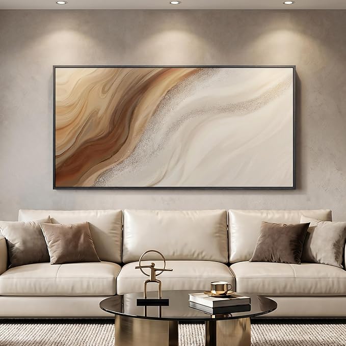 Large Framed Neutral Abstract Wall Art, Vertical Modern Canvas Prints Paintings Artwork for Walls, Beige and Earth Tone Minimalist Pictures Wall Decor for Hallway Bedroom Living Room Dining, 30x60 In
