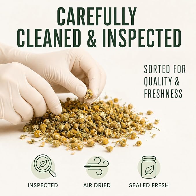 J Mac Botanicals Organic Chamomile Flowers (4 oz) – Whole Egyptian Chamomile Loose Leaf Herbal Tea, Caffeine-Free, Premium Dried Chamomile Flowers for Tea, Baths & Blends
