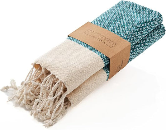 BAY LAUREL Turkish Hand Towel – Pack of 2 | Soft & Absorbent Decorative Towels for Bathroom, Hand, Face, Hair, Gym, Yoga, SPA, Kitchen & Tea | Boho Decor (Petrol, Diamond 16x40 Inches (Set of 2)
