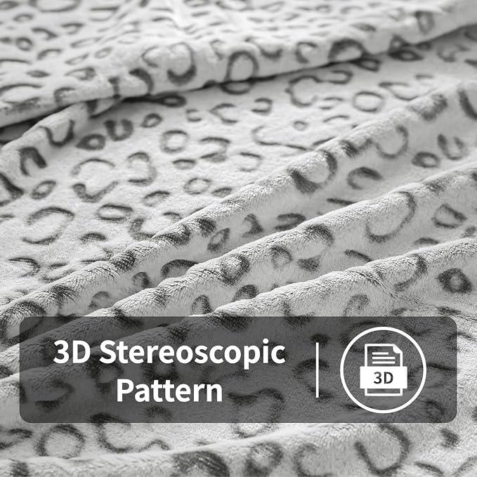 Flannel Fleece Throw Blanket, Lightweight Cozy Plush Microfiber Bedspreads for Adults,60"X80",Grey Leopard