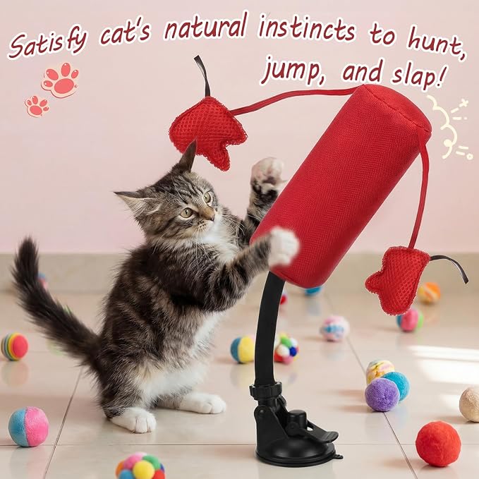 1 Pcs Cat Punch Bag Toy Suction Cup Base Catnip,Red