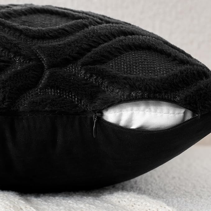 MIULEE Halloween Black Soft Plush Faux Wool Throw Pillow Covers 18x18 | Set of 2, Farmhouse Boho Home Decor, Decorative Cushion Covers for Sofa, Living Room, Bed