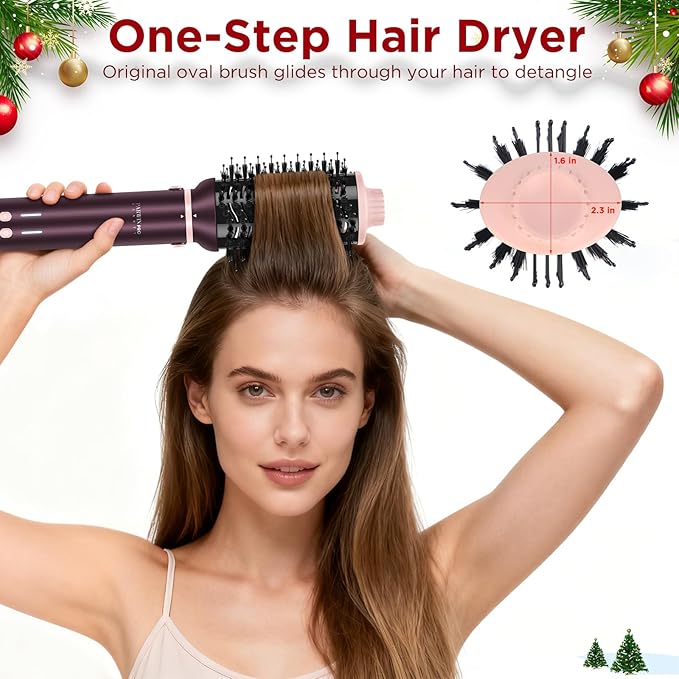 MaxAIR 2.0 7-in-1 Hot Air Styler, Dual Voltage Multi-Styler Set, High Speed Hair Dryer Brush with Air Hair Straightener, 1.1 Inch Auto-Wrap Curlers, 110,000RPM, Shiny Hair, Jasper Plum