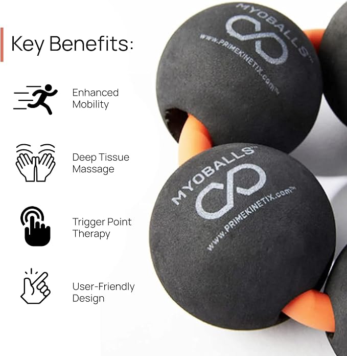 PRIMEKINETIX MyoBalls Foam Roller - Foam Rollers for Muscles, Enhanced Mobility, Deep Tissue & Full Body Massage, Trigger Point Therapy, for Athletes & Active Lifestyles, 1 Set of 5 Balls, Black