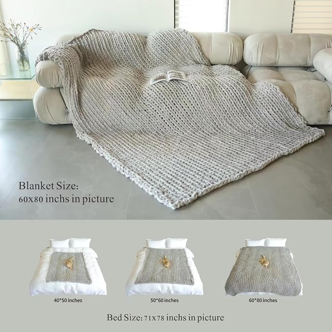 Maetoow Tighter Version Chenille Chunky Knit Blanket Throw,60×80,Olive Green