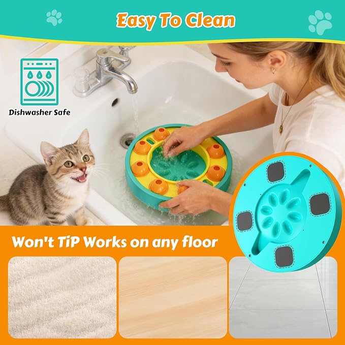 Dog Food Puzzle Toys Interactive Game Toy for IQ Training Enrichment Dog Food Puzzle Slow Feeder for Small, Medium Dogs and All Cats (Blue Bowl)