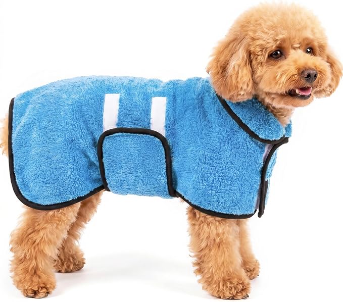 Dog Bathrobe, Super Absorbent for Small to Large Dogs, Light Blue S | Dog Robes with Soft Fleece, Warm & Cozy, Adjustable Fit, and Quick Drying Coat for Baths Swimming and Grooming