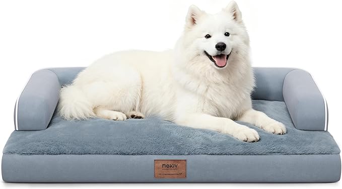 Orthopedic XL Dog Bed with Bolster for Extra Large Size Dogs | Pillow Support for Neck Relief, Egg Crate Foam, Skin-Friendly Surface, Waterproof Liner, Anti-Slip Bottom, 42 x 30 Inch