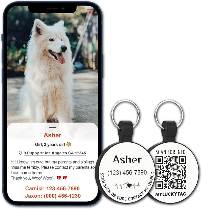 MYLUCKYTAG Silent Silicone QR Code Pet ID | Personalized Dog & Cat Collar Tag | Online Profile with Scanned Location Alert Email