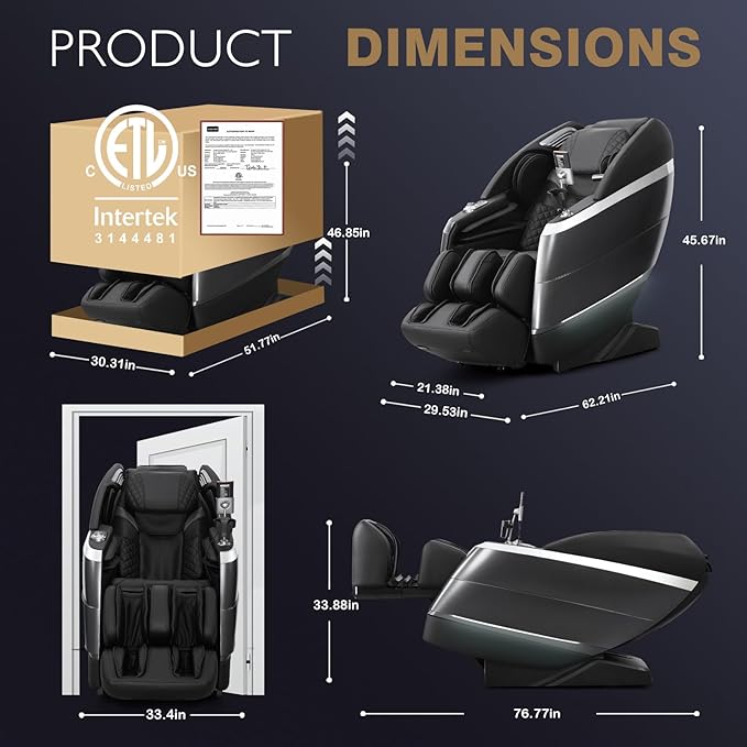 4D Zero Gravity Massage Chair with Deep Tissue Knead & Body Scan - 55" SL-Track Full Body Shiatsu Massage Recliner with Heating, 36 Airbags & Voice Control - 18 Auto Modes & 11 Techniques (Black)