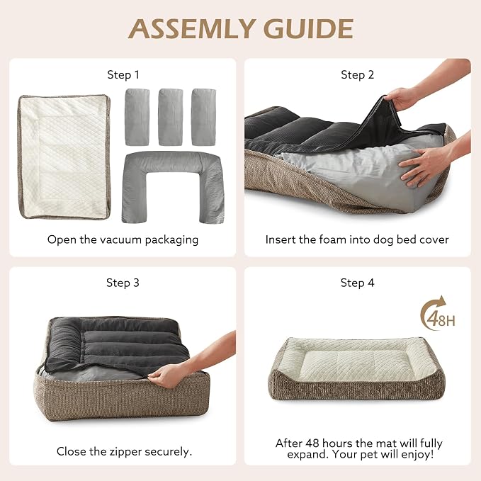 JOEJOY XL Orthopedic Dog Bed for Large Dogs - Extra Thick Foam Pet Bed Sofa with Bolster Sides, Large Sized Dog Couch Bed with Removable Washable Cover, Non-Slip Bottom, Beige (45"x32")