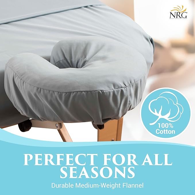 NRG Deluxe Flannel Face Cradle Covers 100% Brushed Cotton Face Rest Covers - Protect Your Massage Table Face Cradle - Adds Warmth and Comfort - 13" x 13" x 6" - 200 Thread Count - Color Ocean