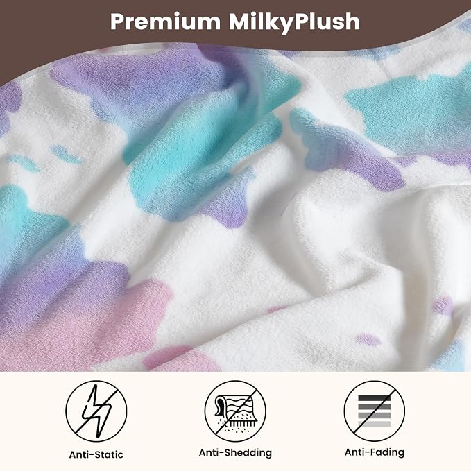 Cozy Bliss Cow Print Fuzzy Throw Blanket for Couch - Thick Soft Warm Non Shedding Fleece Blankets for Western Décor Room, for Kids, Women Men Girls, Rainbow 50"*60"