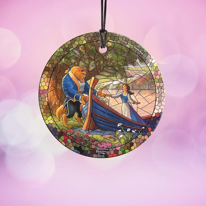 Thomas Kinkade Studios – Disney – Beauty and the Beast – Boat Ride – 3.5” Starfire Prints Hanging Glass Print Accessory – Officially Licensed Collectible - Ideal For Gifting and Collecting