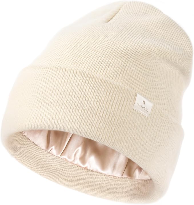 YANIBEST Satin Lined Beanie for Women Reduce Frizz Winter Hats for Women Men Silk Lining Soft Slouchy Warm Cuffed Less Static