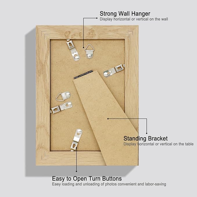 Hongkee 4x6 Picture Frame Set of 4, Made of Real Glass and Natural Oak Wooden Frame, 4 by 6 Photo for Wall or Tabletop - Display Picture 3.5x5 with Mat or 4x6 Without Mat