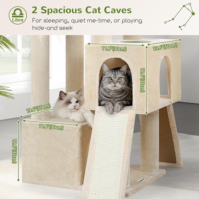 Globlazer Heavy Duty Cat Tree 78 inch Sturdy Cat Tower for 20lbs Large Adult Cats, Symmetrical Aesthetic Big Cat Tree with Extra Large Platform, 2 Scratching Boards, Z78, Beige