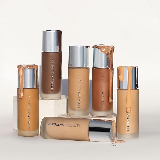 Fitglow Beauty Foundation+ | Vegan Skin-Treating Foundation with Peptides & Plant Collagen | Buildable Medium-Full Coverage, Natural Finish | Hydrating, Anti-Aging, Pore-Friendly | F4-30ml