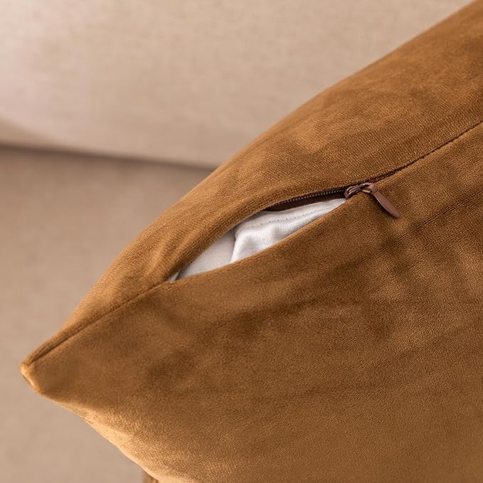 NiNi ALL Brown Velvet Throw Pillow Covers 28x28 Pack of 2 Decorative Couch | Soft Solid Boho Cushion Squar Pillow Cases for Chair Sofa Bedroom Farmhouse Living room Modern Luxury Home Decor Christmas
