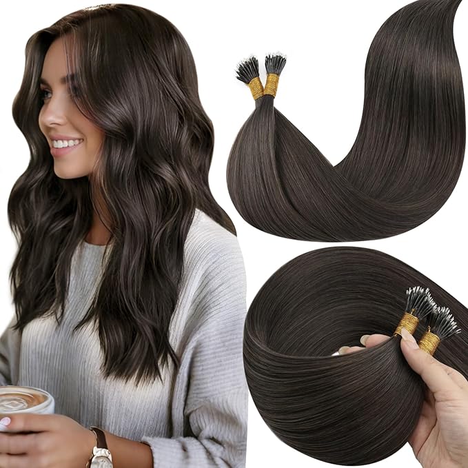 LaaVoo Nano Ring Hair Extensions Human Hair Mocha Brown Nano Extensions Human Hair Brown Nano Bead Hair Extension Silky Straight Hair 16 inch 50g 50s
