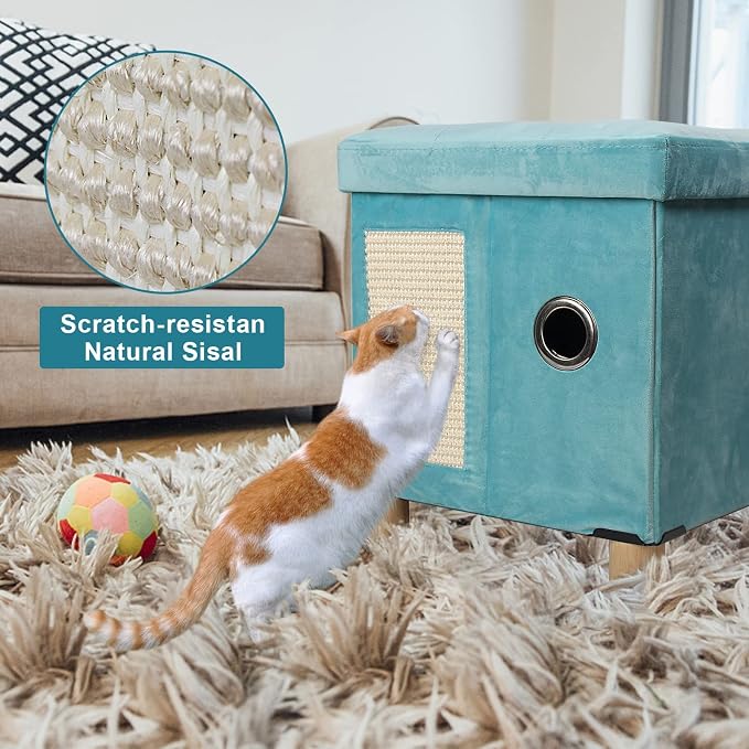 BRIAN & DANY Cat Beds for Indoor Cats,Cat Cave House for Kitten with Scratch Board & Ball, 14.5X 12.5X 14.1 inches, Green