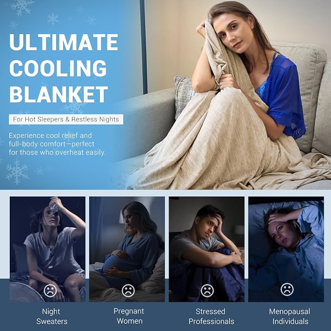 Elegear Arc-Chill 3.0 Cooling Blankets for Hot Sleepers, Throw Size, Beige | Q-Max>0.5 Cooling Fabric, Absorbs Heat to Keep Body Cool, Breathable Summer Blankets for Night Sweats & Menopause, 51"x67"