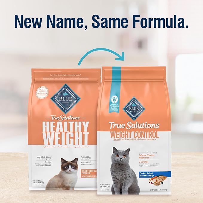 Blue Buffalo True Solutions Weight Control Chicken Dry Cat Food, 3.5 lb | Adult Formula, L-Carnitine & Enriched Fiber, Veterinarian Formulated