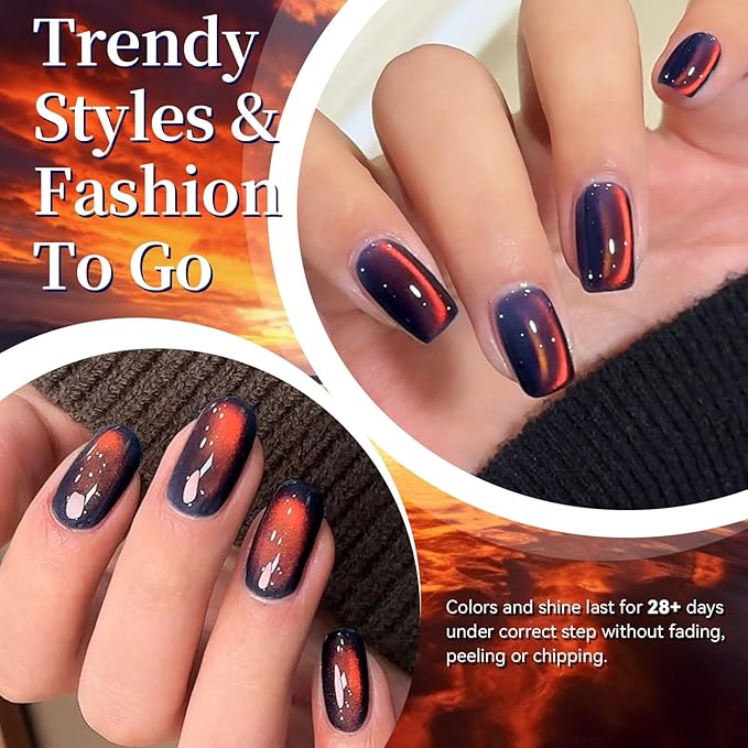 Born Pretty 15ML Cat Magnetic Eye Gel Nail Polish,Rainbow Aurora Holographic Gel Polish Red Orange Blue Blazing Sky Colors,Glitter Magnetic Nail Polish Nails Art Manicure Salon DIY