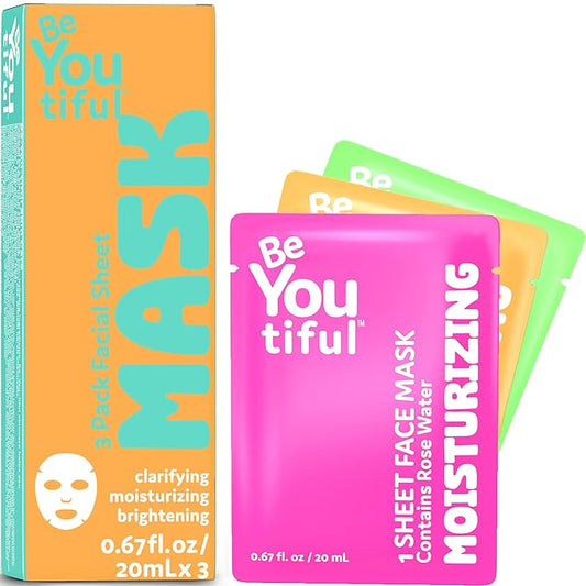 BeYoutiful Hydrating Easter Face Mask Spa Set for Kids and Teens, Easter Basket Stuffers, Skin Care Facial Mask for All Skin Types, Girls and Boys, Box Includes 3 Masks, Easter Gifts for Kids