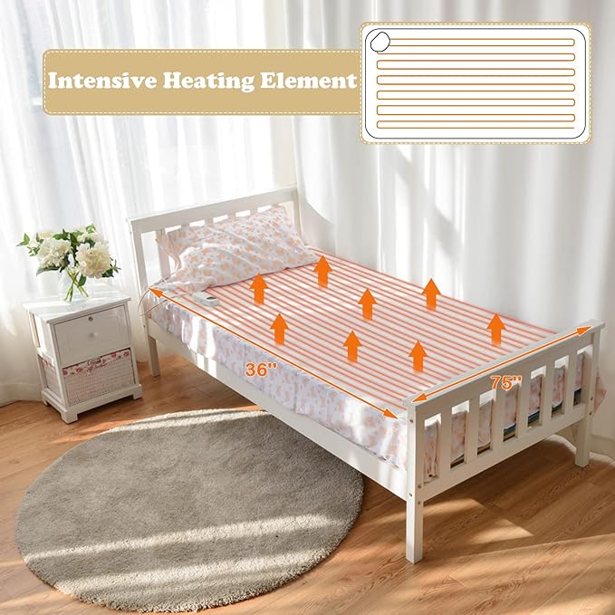 WELLHUT Heating Massage Table Warmer, 75x36in Heated Mattress Pad w/ 5 Heat Levels, 8 Timer Settings, UL Certified Electric Twin Bed Warmer, Spa Massage Bed Heating pad, Machine Washable