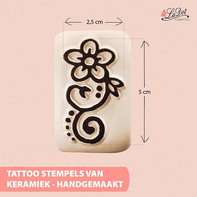 LaDot Temporary Tattoo Stamp– Easy-to-Use Reusable Ceramic Skin Stamp for Creating Custom Temporary Tattoos – Fun Body Art Tool for Parties, Events, and Festivals (Marigold, Medium)