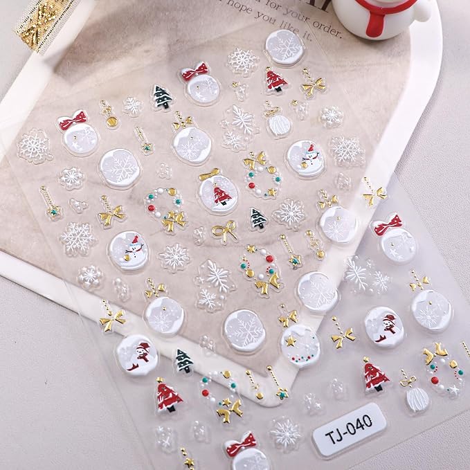 Snowflake Nail Stickers for Nail Art, 5D Embossed Self-Adhesive Christmas Nail Decals, Mushroom Nail Supplies Nail Art Design Accessories for Women and Girls Manicure DIY Decoration