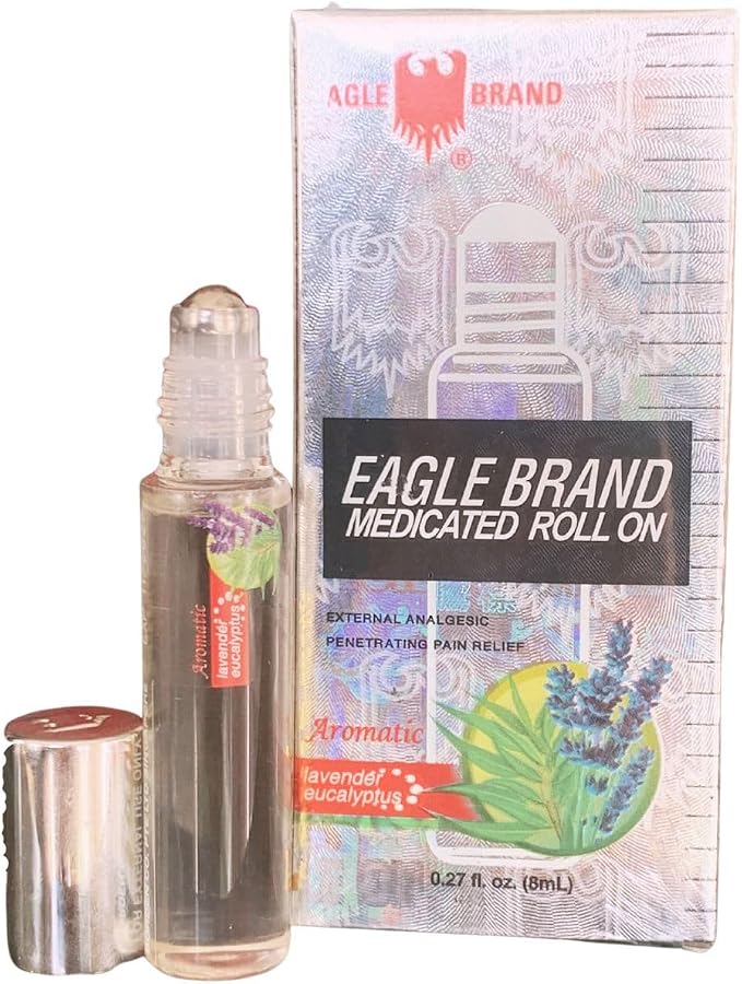 Case Set - Dozen White Roll On Eagle Essentail Medicated Oil - Muoi Hai Chai Dau LAN Con O Trang - 8ml per Bottle x 12 Bottles per Order