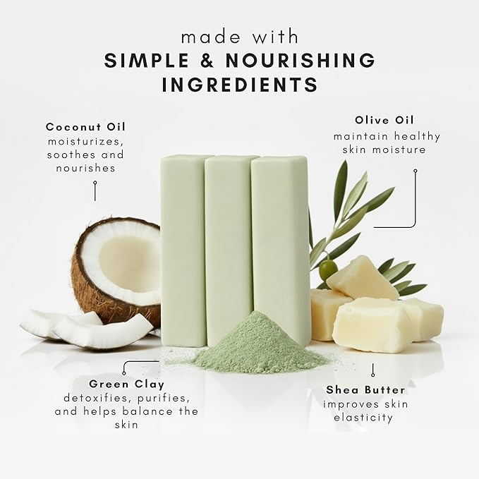 Olivia Care Moisturizing Bar Soap Pack by Natural & Organic Infused with Coconut, Shea Butter & Green ClayDeep Clean, Refreshing, Moisturizing & Hydrating, Coconut Shea, 3 Count (Pack of 3)