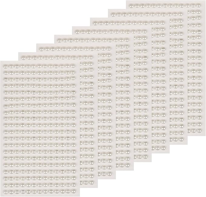 8 Sheets Rhinestone Stickers，3584 Pcs Gem Stickers for DIY Face Eyes Makeup Hair（Bead Pearl-3/4/5/6mm）