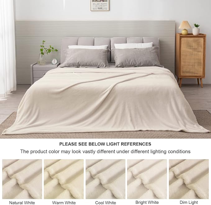 BEDELITE Fleece Blanket Soft Plush Queen Size Bed Blanket Beige 90"x90" | Ultra Soft Fleece, Plush Microfiber, Lightweight Warmth, All Season Comfort, Fade Resistant, Machine Washable,Perfect for Bed