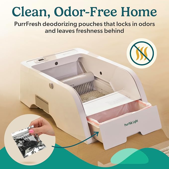 Petcove Self Cleaning Automatic Litter Box for Multi Cat Open Top/Quiet Operation ≤45 dB/Odor Control/Dual Anti-Pinch Safety/Easy App Control with Ultra Fast 5 GHz Wi-Fi - 60 Count Litter Bags