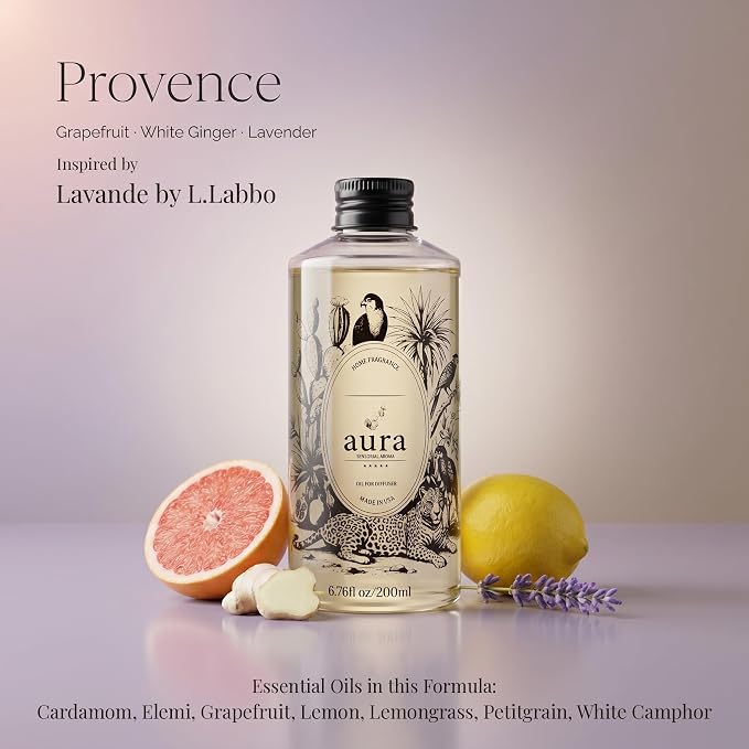 A U R A - Provence Fragrance Oil for Waterless Scent Diffuser - Inspired by L.Labo-Lavande 31 | (6.7 fl oz, 200 ml) Pure Essential Oil Blends for Aromatherapy Diffuser & Hotel Collection Oil Diffuser