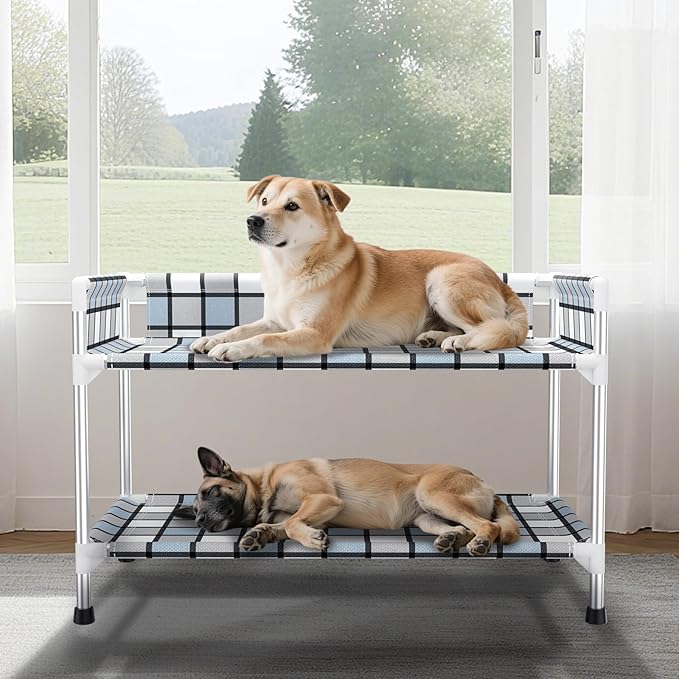 Bedside Dog Bunk Bed with Guardrail, 2 Layers Window Perch Sleeper Dogs Cot | 2-Tier Bedside Sleeper with 3-Fence, Double Elevated Human Dog Bed for Multi-Pet Households, Medium